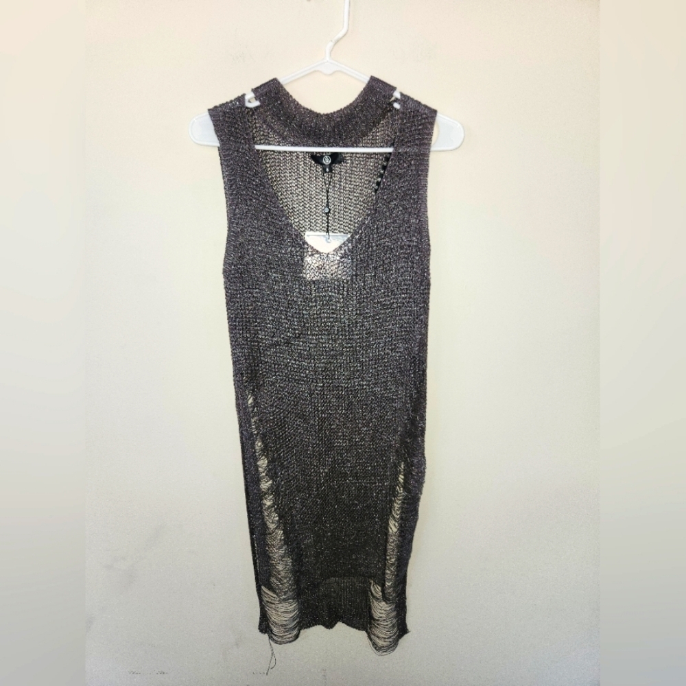 Nwt missguided distressed tab neck sleeveless‎ gunmetal tank size us 6